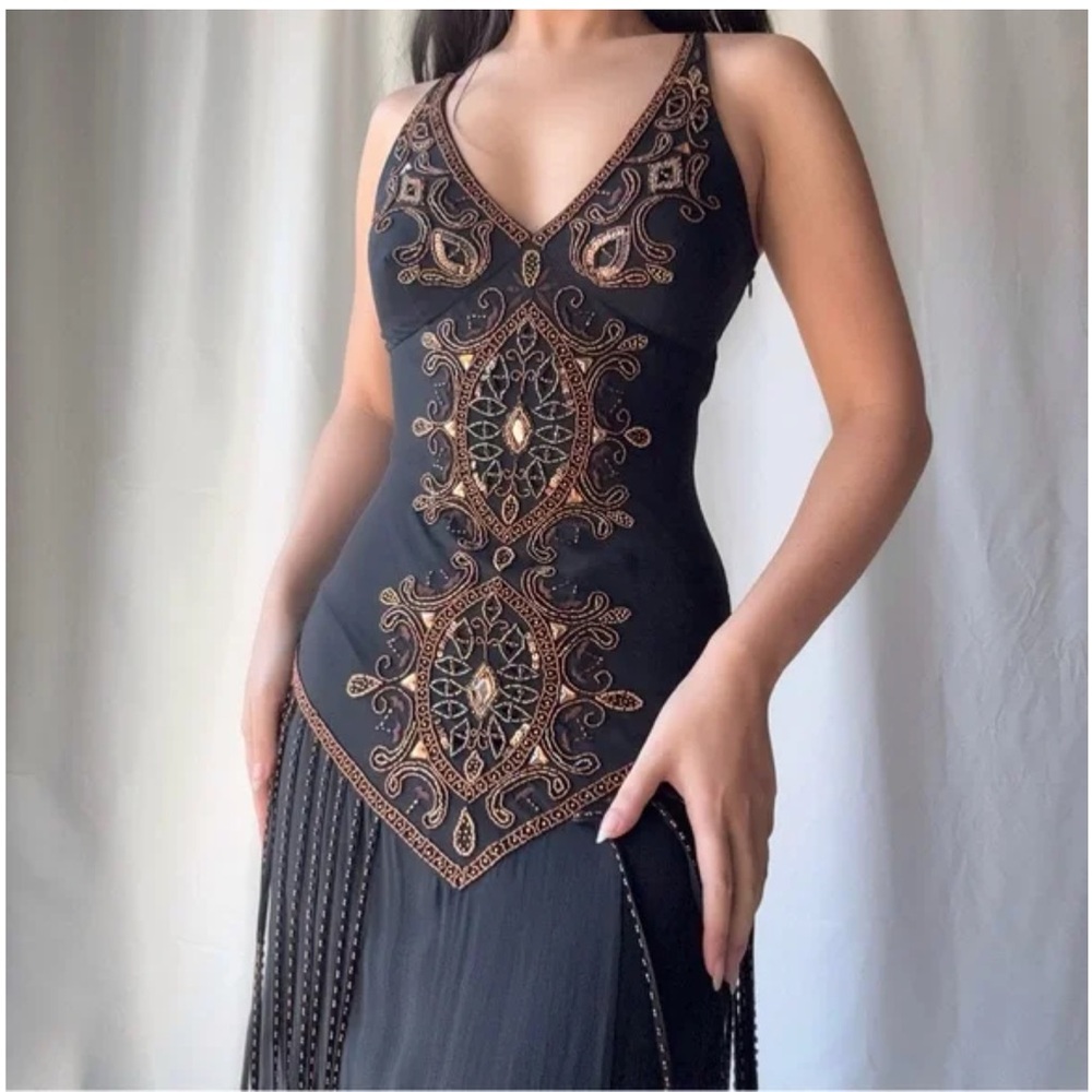 Vintage Cachè Chic Black and Brown Embellished Evening Gown - Picture 3 of 12